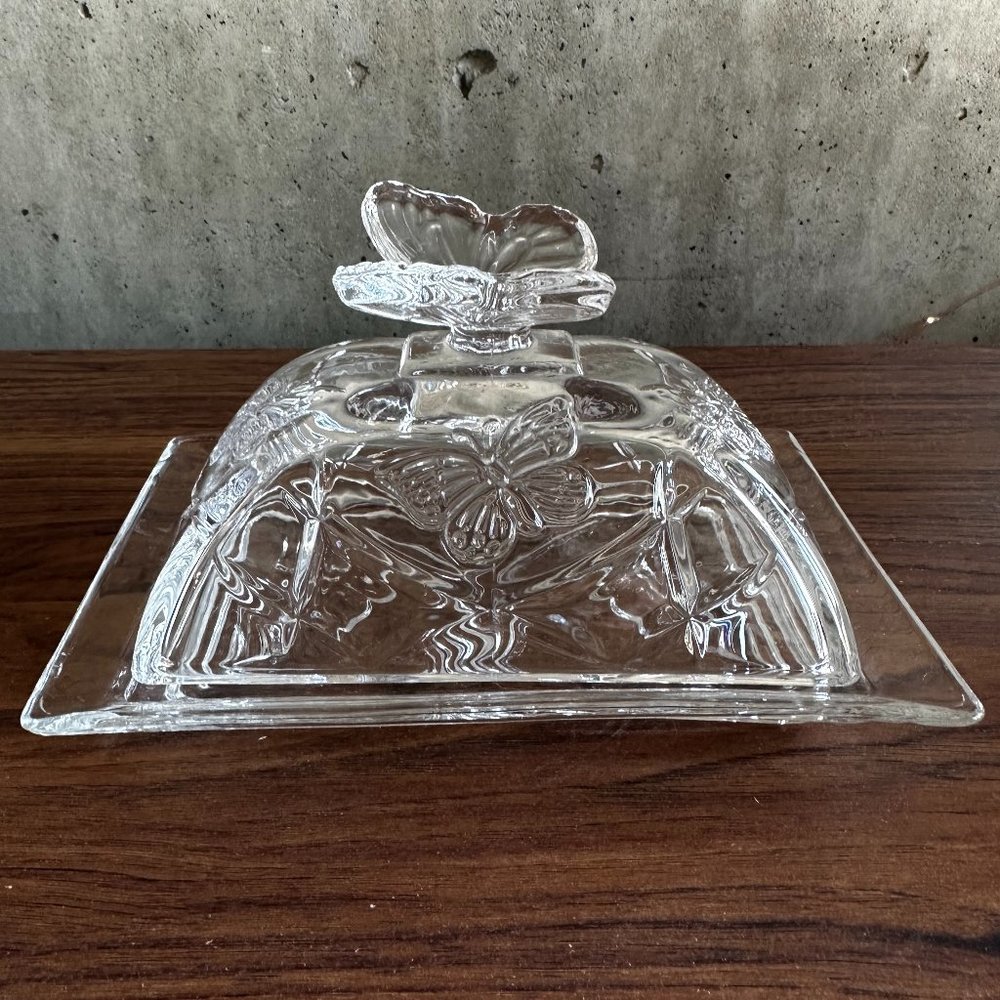 Glass Butterfly Butter Dish